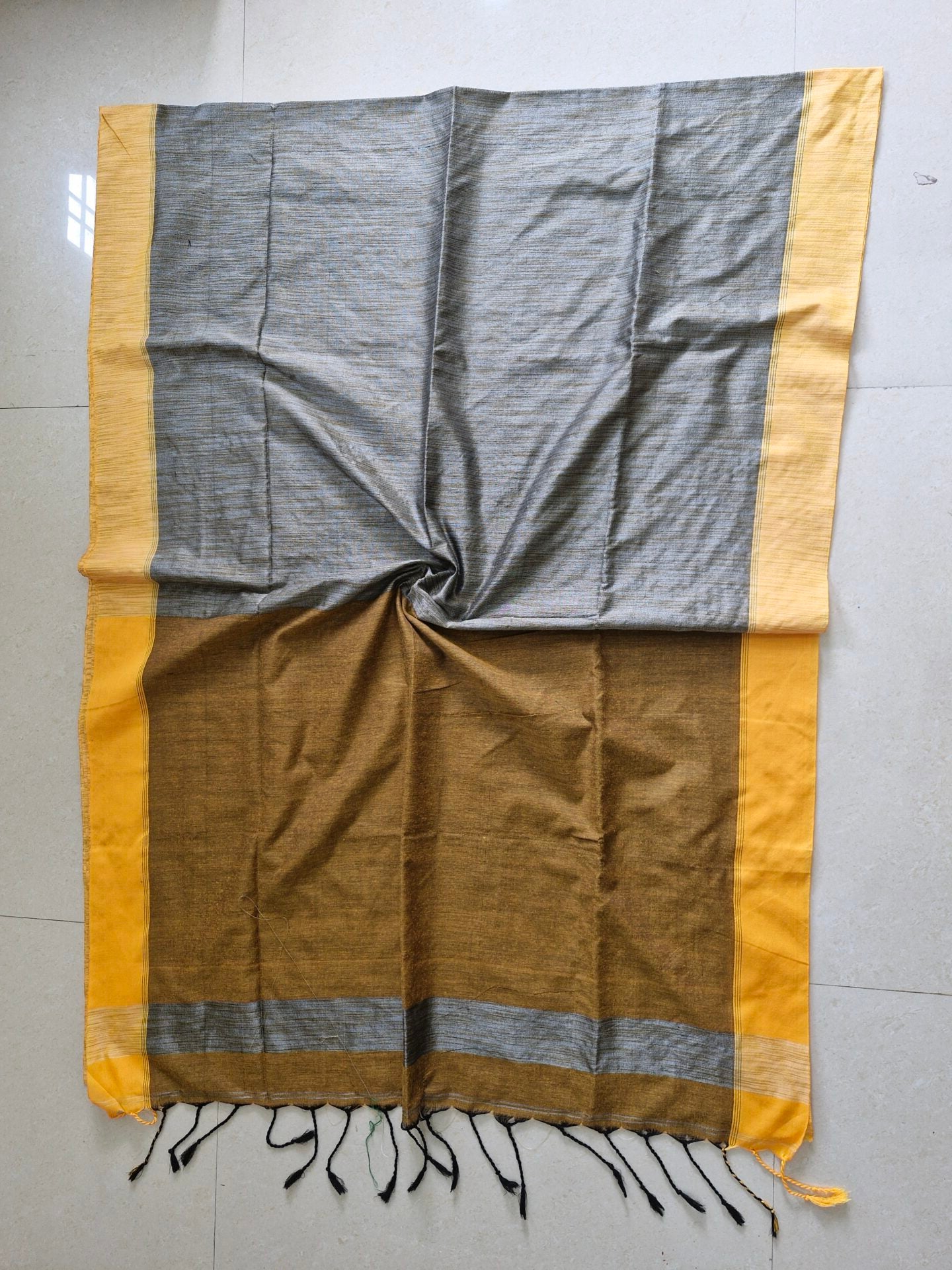 Khadi Cotton Dual Tone Mustard Yellow Saree