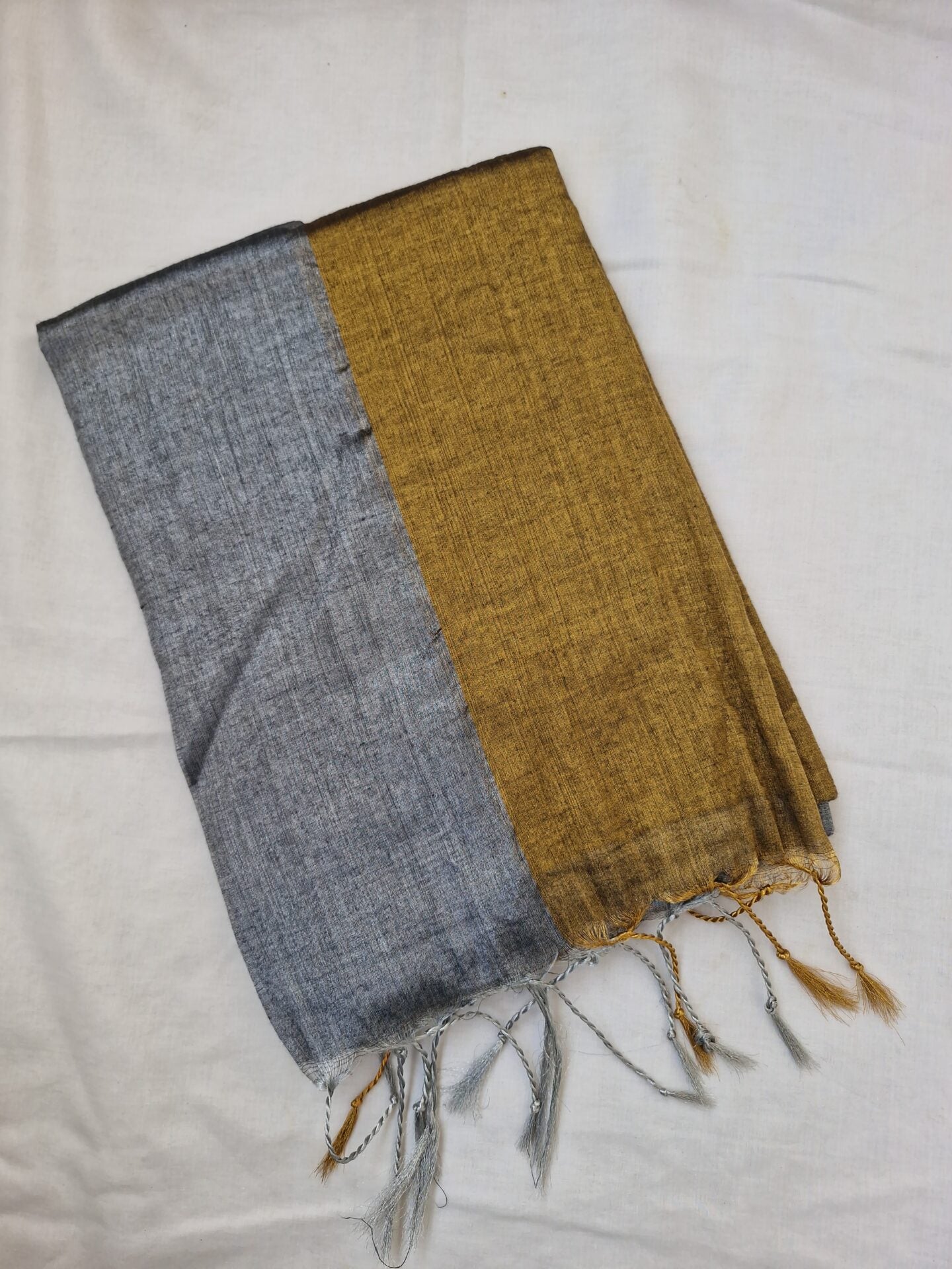Khadi Cotton Dual Tone Grey and gold Saree