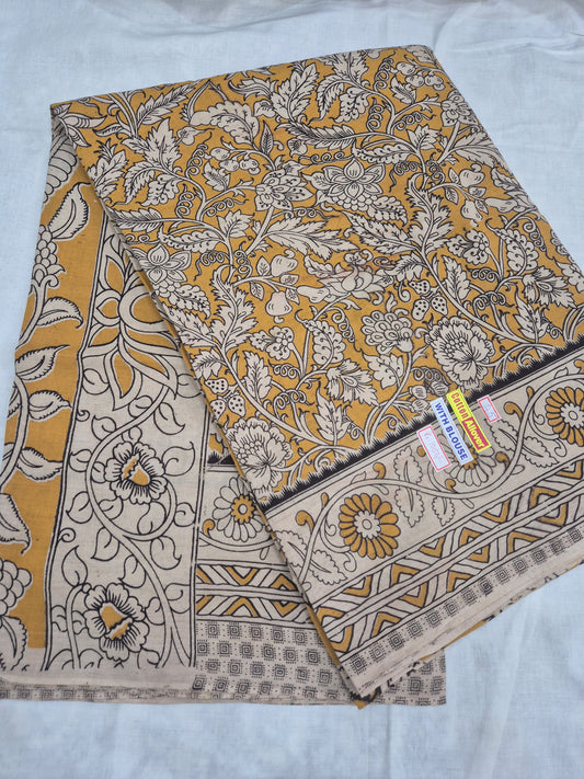 Kalamkari Mangalagiri Cotton Sarees (Natural Colors)