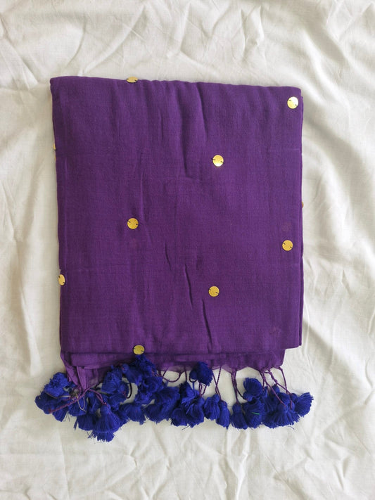Mulmul Cotton Saree With Sequins And Tassels