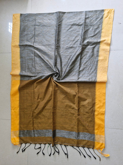 Khadi Cotton Dual Tone Mustard Yellow Saree