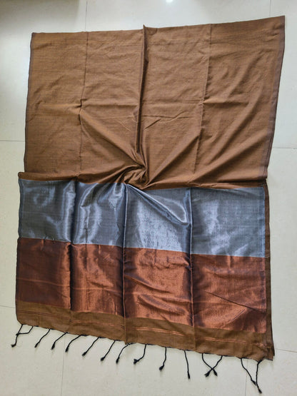 Khadi Cotton Dual Tone Brown and Copper Saree