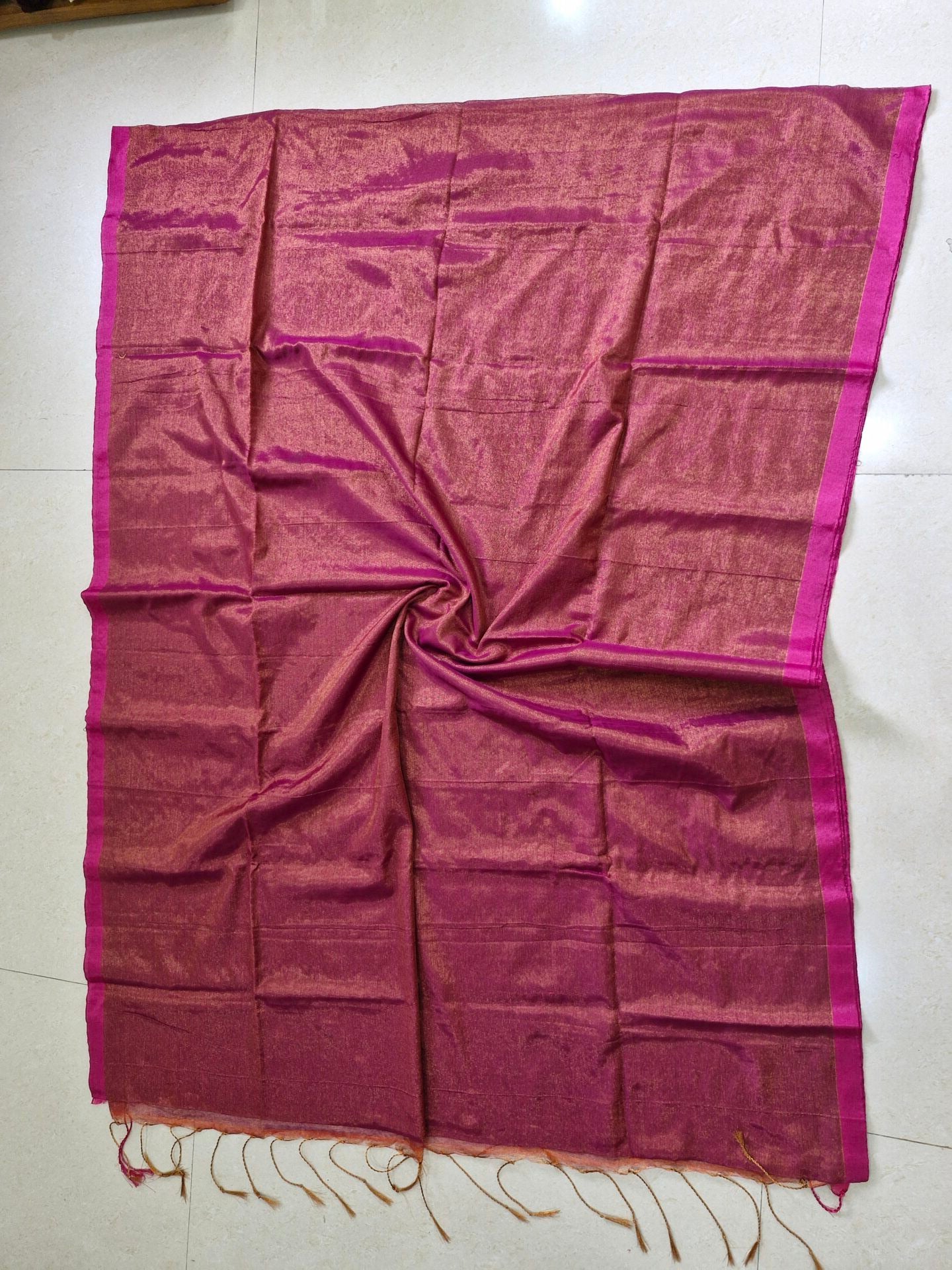 Soft Metallic Tissue Sarees With Tassels