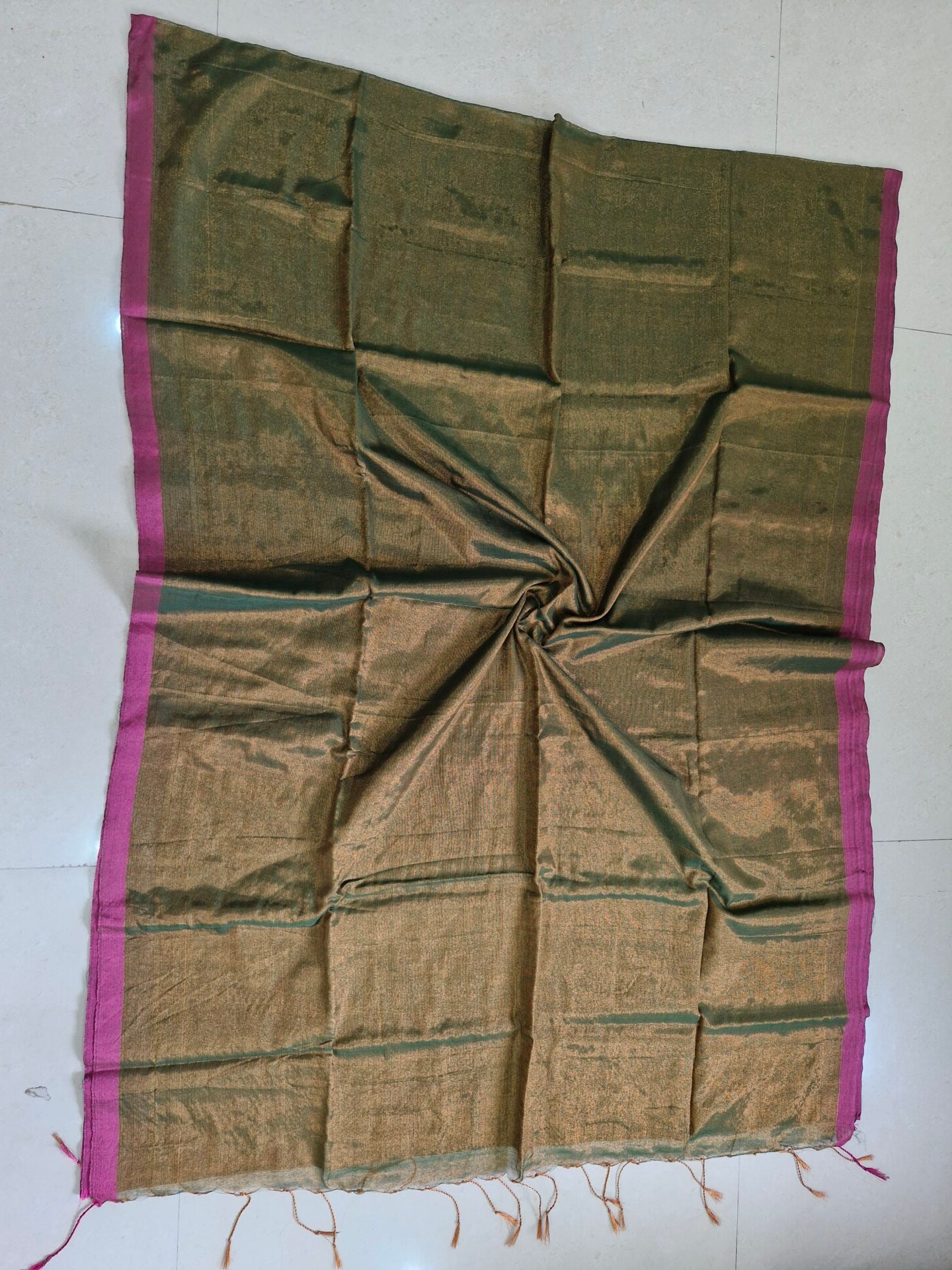 Soft Metallic Tissue Sarees With Tassels