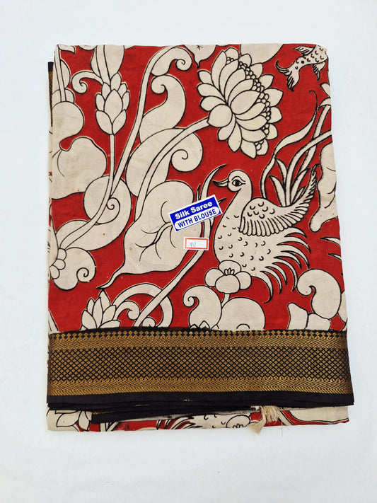 Nizam border Kalamkari Mangalagiri Silk Sarees