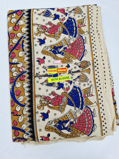 Kalamkari Mangalagiri Cotton Sarees (Natural Colors)