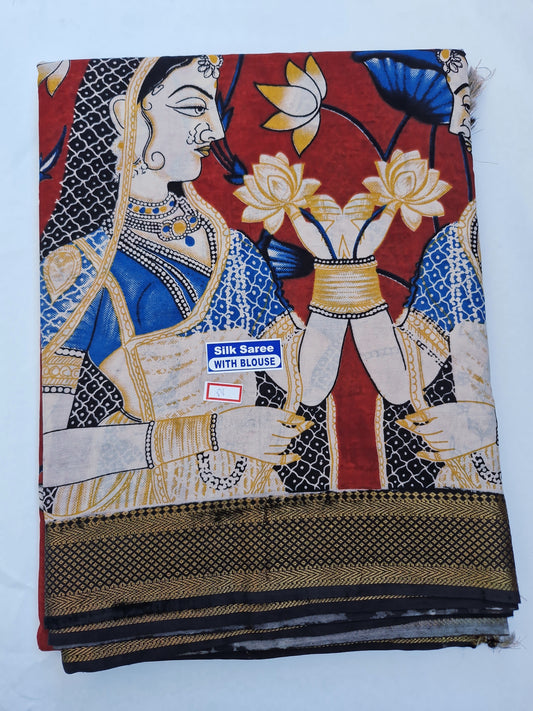 Nizam border Kalamkari Mangalagiri Silk Sarees