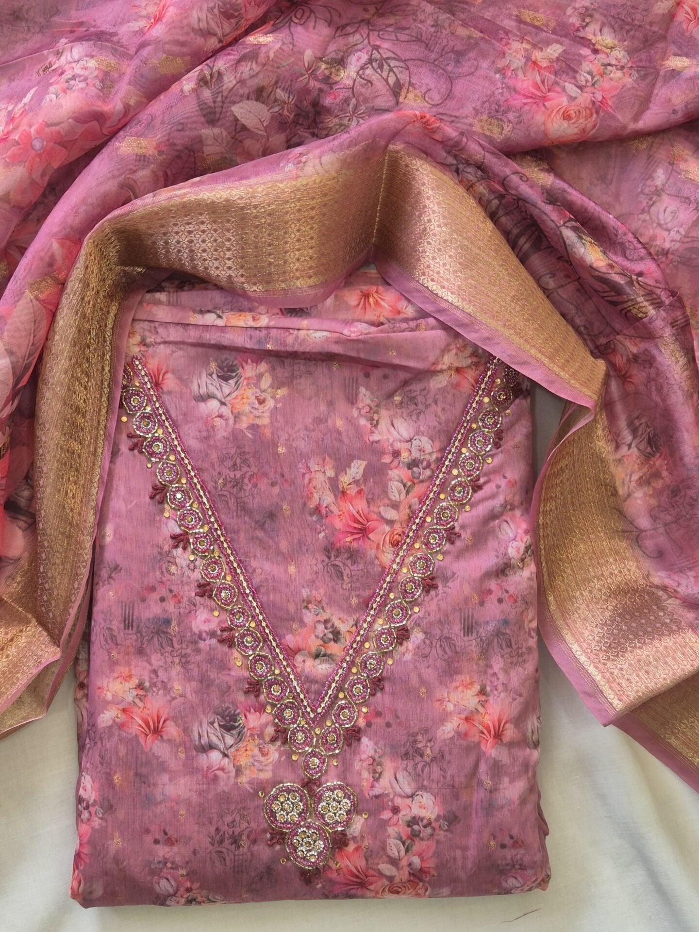 Fancy Organza Partywear Set - Pink