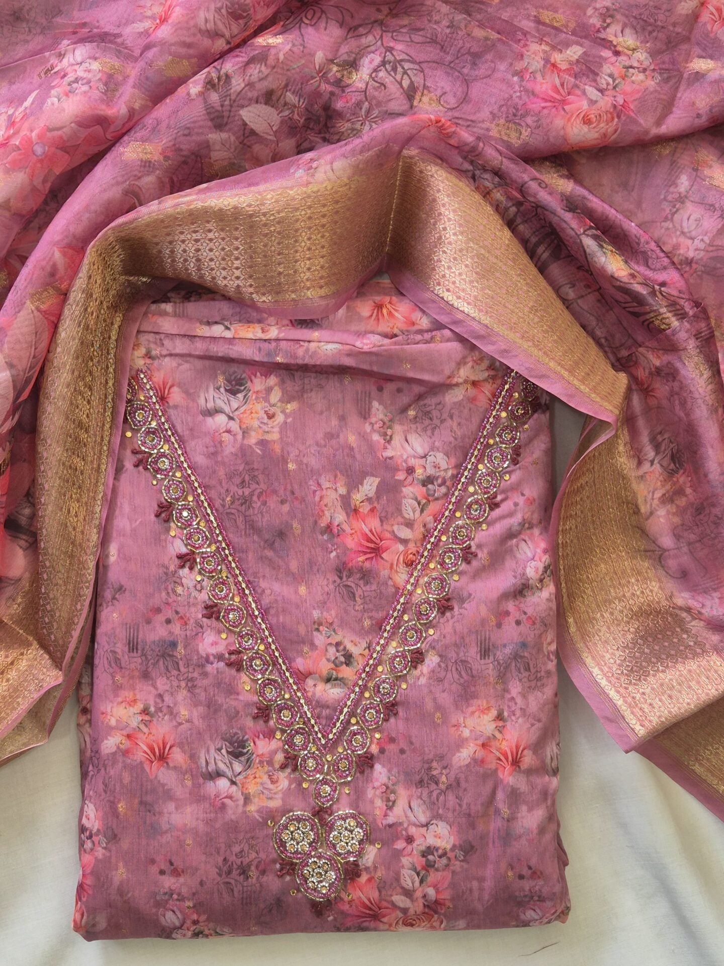 Fancy Organza Partywear Set - Pink