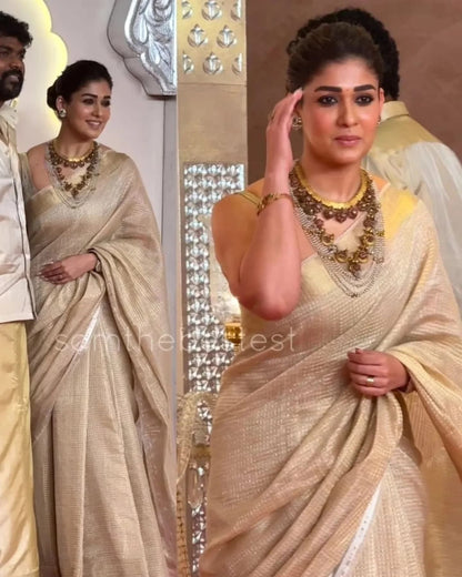 Exclusive Nayanthara Maam Inspired Brocade Tissue Silk Saree